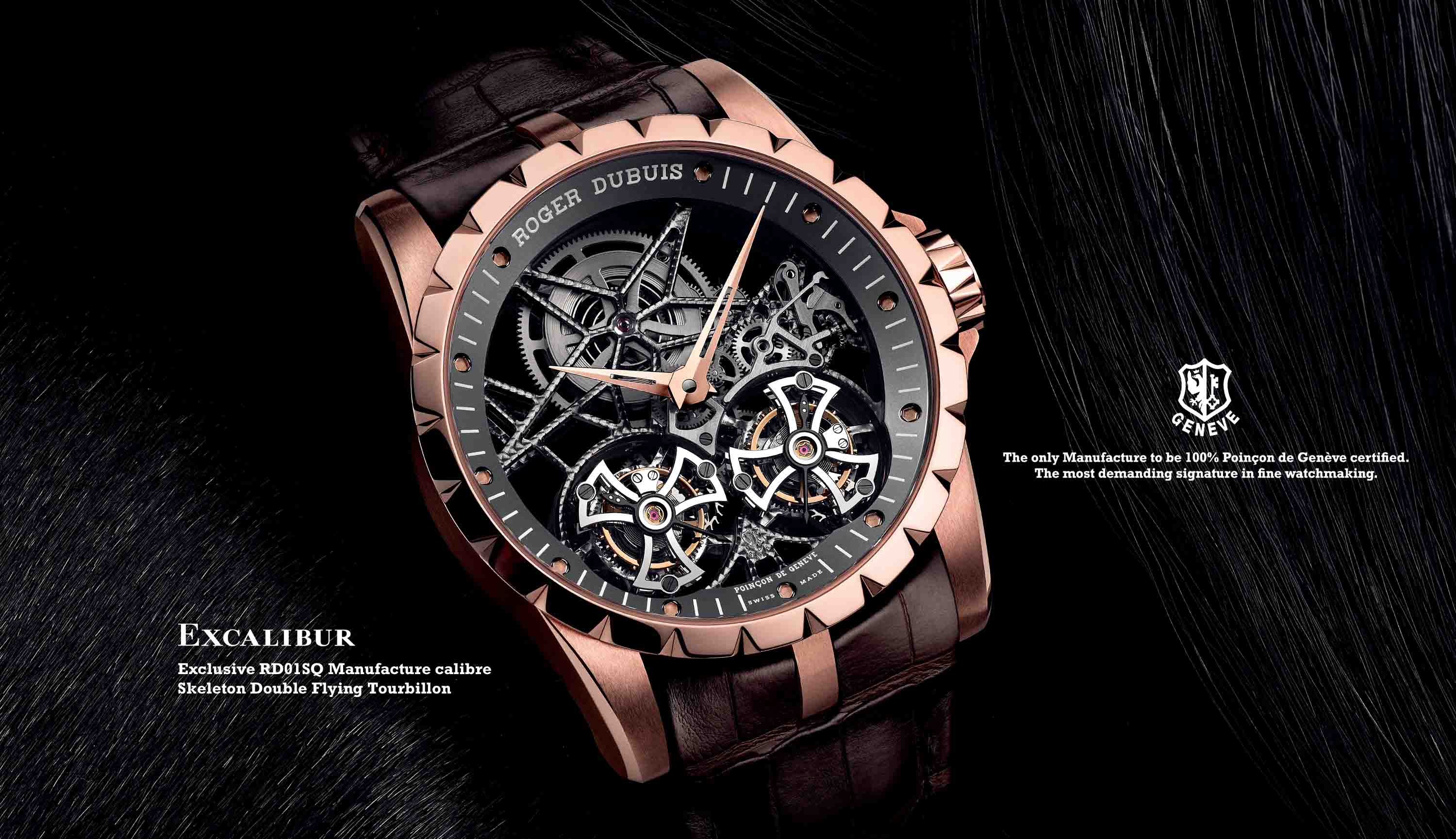 Roger Dubuis Excalibur Skeleton Double Flying warna Emas Merah Muda